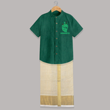 Happy Ugadi Classic Personalized Kids Shirt & Dhoti - DARK GREEN - 0 - 6 Months Old (Chest-23") (Dhoti length-14")