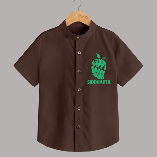 Happy Ugadi Classic Personalized Kids Shirt - CHOCOLATE BROWN - 0 - 6 Months Old (Chest 23")