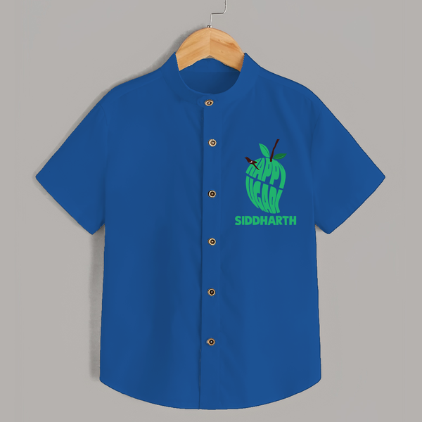 Happy Ugadi Classic Personalized Kids Shirt - COBALT BLUE - 0 - 6 Months Old (Chest 23")