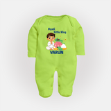 Ugadi Little King Personalized Kids fullbody Suit - LIME GREEN - New Born (Chest 7.5")