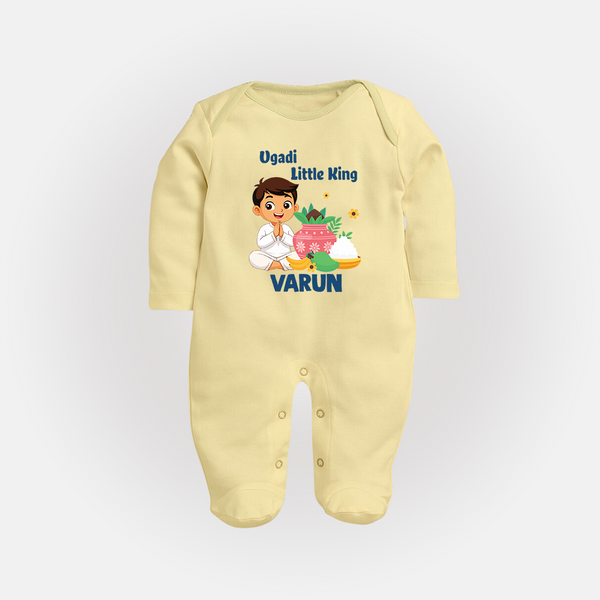 Ugadi Little King Personalized Kids fullbody Suit - PASTEL YELLOW - New Born (Chest 7.5")