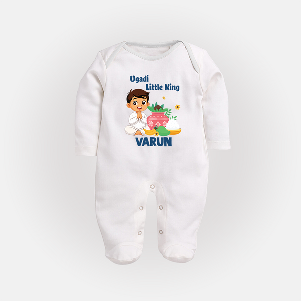Ugadi Little King Personalized Kids fullbody Suit - WHITE - New Born (Chest 7.5")