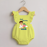 Ugadi Little King Personalized Kids Romper Frock - PASTEL YELLOW - 0 - 3 Months Old (Chest 19")