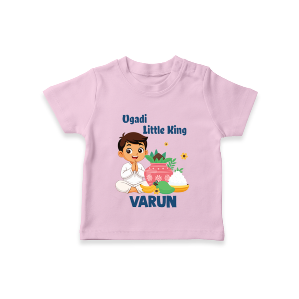 Ugadi Little King Personalized Kids T-Shirt - BABY PINK - 0-5 Months Old (Chest 17")