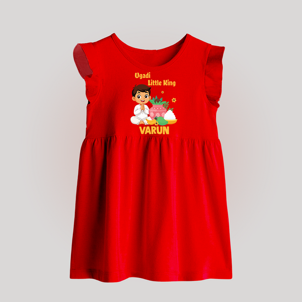 Ugadi Little King Personalized Kids Baby Frock - RED - 0 - 3 Months Old (Chest 17")