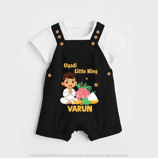 Ugadi Little King Personalized Kids Dungaree - BLACK - 0 - 5 Months Old (Chest 18")
