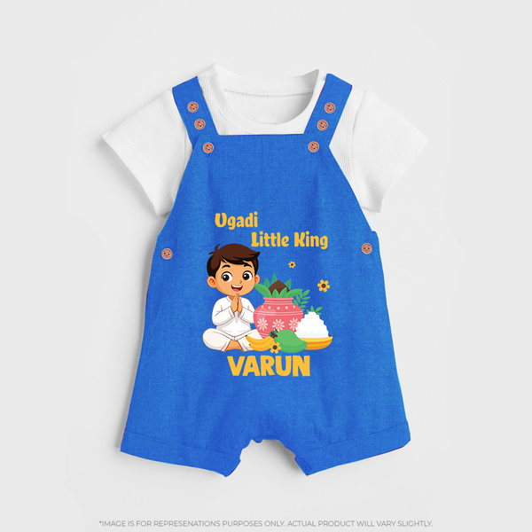 Ugadi Little King Personalized Kids Dungaree - COBALT BLUE - 0 - 5 Months Old (Chest 18")