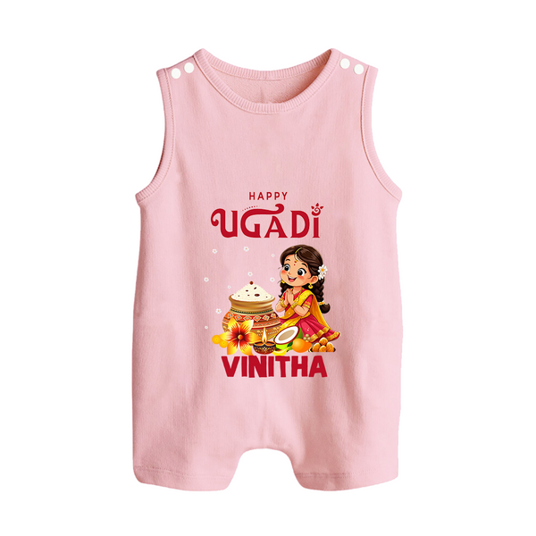 Happy Ugadi Cartoon Girl Theme Kids Romper suit - BABY PINK - 0 - 5 Months Old (Chest 18")