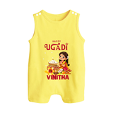 Happy Ugadi Cartoon Girl Theme Kids Romper suit - PASTEL YELLOW - 0 - 5 Months Old (Chest 18")