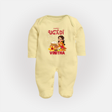Happy Ugadi Cartoon Girl Theme Kids fullbody Suit - PASTEL YELLOW - New Born (Chest 7.5")