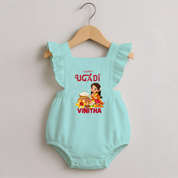 Happy Ugadi Cartoon Girl Theme Kids Romper Frock - MINT GREEN - 0 - 3 Months Old (Chest 19")