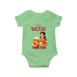 Happy Ugadi Cartoon Girl Theme Kids Romper - GREEN - New Born (Chest 14")