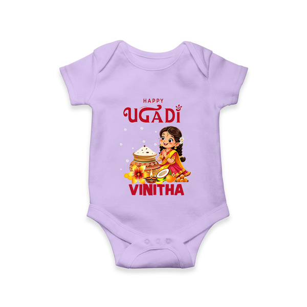 Happy Ugadi Cartoon Girl Theme Kids Romper - LILAC - New Born (Chest 14")