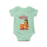 Happy Ugadi Cartoon Girl Theme Kids Romper - MINT GREEN - New Born (Chest 14")