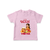 Happy Ugadi Cartoon Girl Theme Kids T-Shirt - BABY PINK - 0-5 Months Old (Chest 17")
