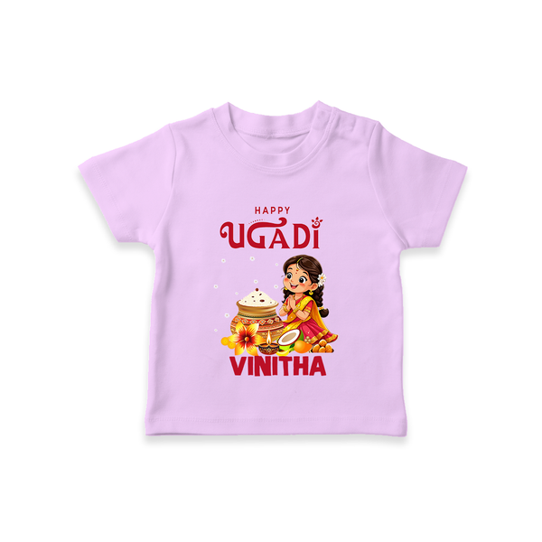 Happy Ugadi Cartoon Girl Theme Kids T-Shirt - LILAC - 0-5 Months Old (Chest 17")