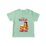 Happy Ugadi Cartoon Girl Theme Kids T-Shirt - MINT GREEN - 0-5 Months Old (Chest 17")