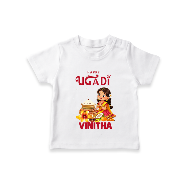 Happy Ugadi Cartoon Girl Theme Kids T-Shirt - WHITE - 0-5 Months Old (Chest 17")