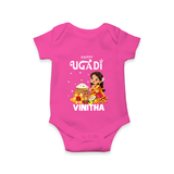 Happy Ugadi Cartoon Girl Theme Kids Romper - HOT PINK - New Born (Chest 14")
