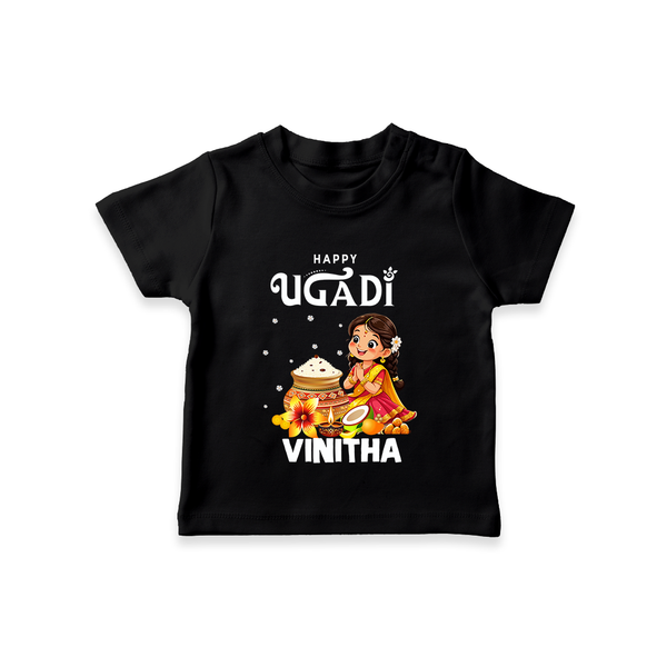 Happy Ugadi Cartoon Girl Theme Kids T-Shirt - BLACK - 0-5 Months Old (Chest 17")