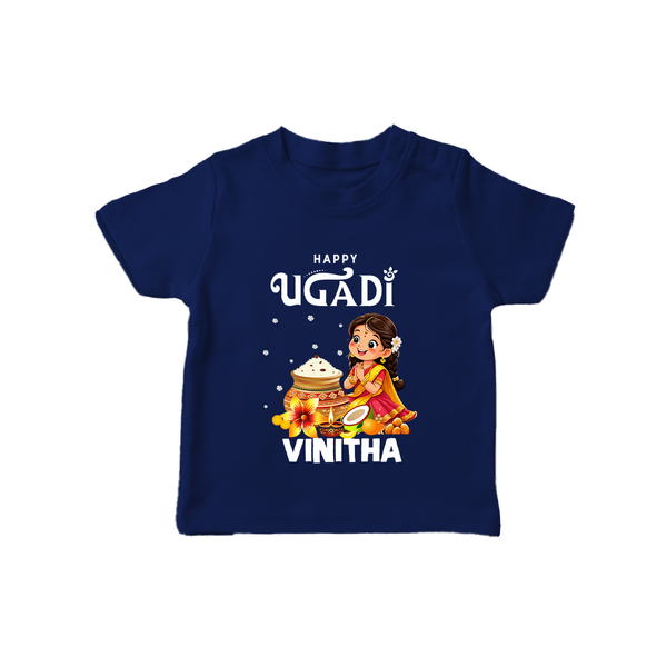 Happy Ugadi Cartoon Girl Theme Kids T-Shirt - NAVY BLUE - 0-5 Months Old (Chest 17")