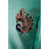Mint Green Asymmetric Embroidered Indo-Western Kurta for Men