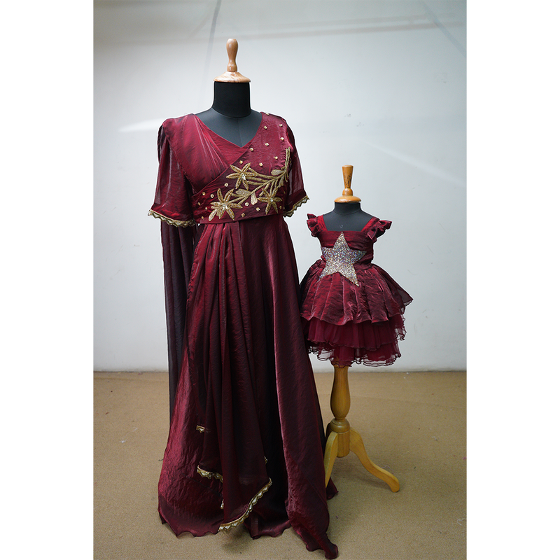Regal Burgundy Starry Family Outfit Set