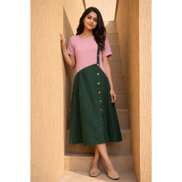 Blush & Forest Green Colorblock Midi Dress