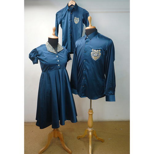 Royal Blue Embroidered Family Matching Outfit Set – Men, Women & Kids