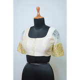 "Graceful Ivory Stonework Blouse with Heart-Cut Back"