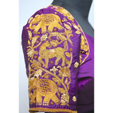 "Royal Heritage Hand-Embroidered Blouse with Golden Motifs"