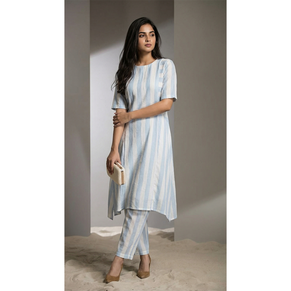 Sky Breeze Striped Kurta Set with Straight Pants
