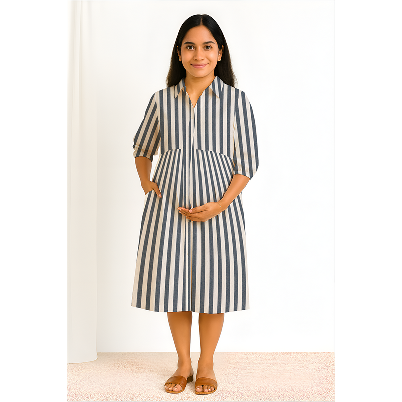 Black Vertical Stripe Cotton  Customised Maternity Wear.