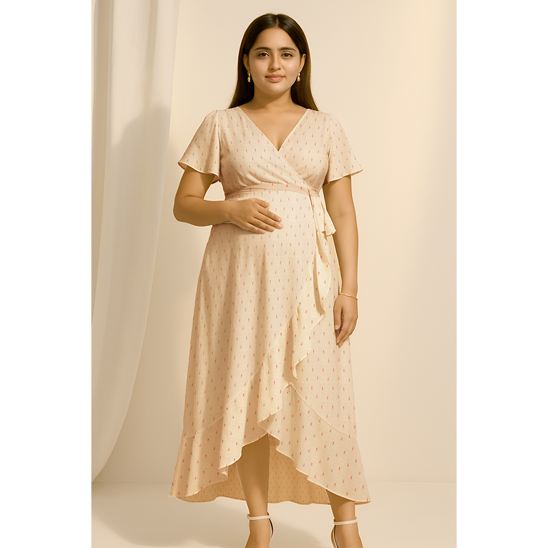 Cream Ikat Soft Cotton Customised Maternity Wear.