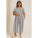 Mist blue Cotton Stripe Customised Maternity Wear.