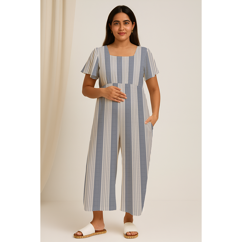 Mist blue Cotton Stripe Customised Maternity Wear.