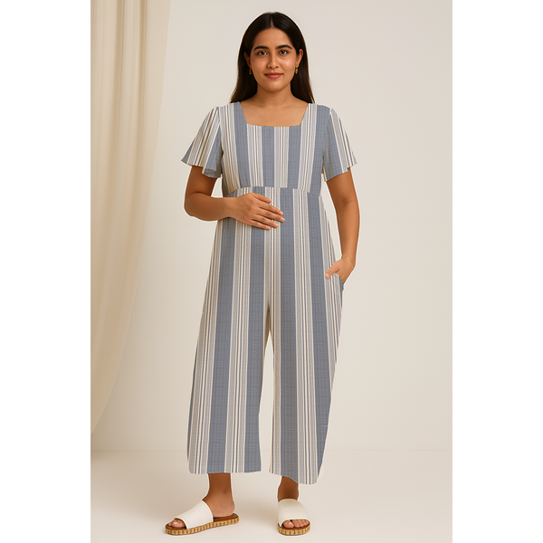 Mist blue Cotton Stripe Customised Maternity Wear.