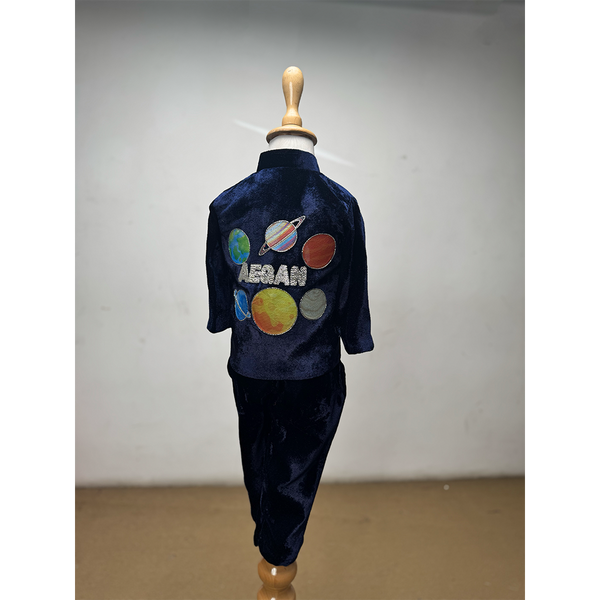 Royal Midnight Blue Velvet Indo-Western Set for Boys