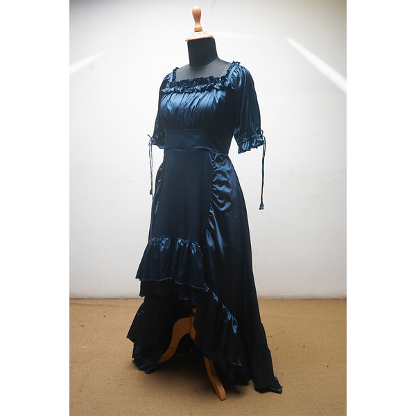 Dark Teal Premium Satin High-Low Ruffle Gown for Women  Elegant Party & Evening Wear Dress