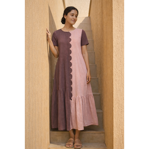 Rosewood & Blush Scallop Panel Maxi Dress