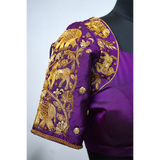 "Royal Heritage Hand-Embroidered Blouse with Golden Motifs"