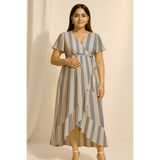Mist blue Cotton Stripe Customised Maternity Wear.