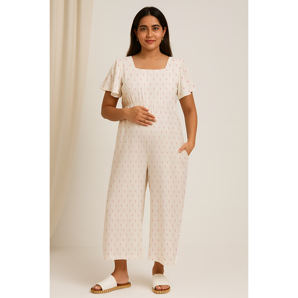 Cream Ikat Soft Cotton Customised Maternity Wear.