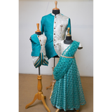Regal Teal & Ivory Ethnic Family Outfit Set at