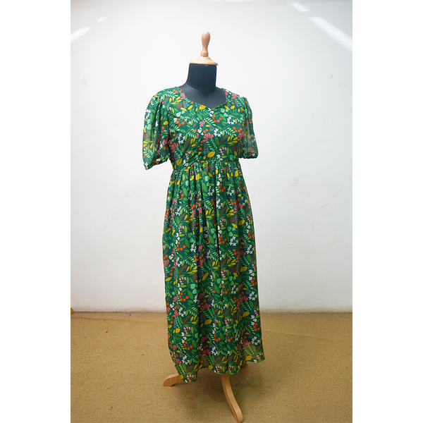 Green Floral Printed Maxi Dress for Women – Lightweight Casual Summer Wear