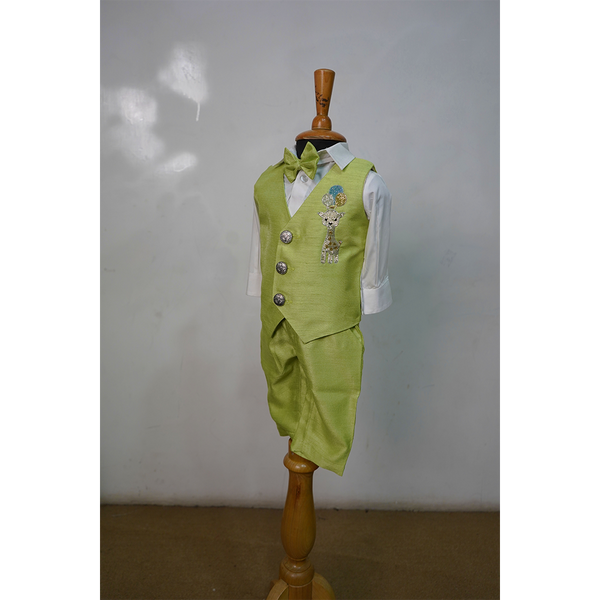 Boys Light Green Waistcoat Set with Shirt & Bow Tie  Festive Party Wear Outfit