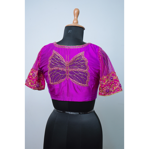"Elegant Butterfly Embroidered Handwork Blouse"