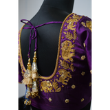 "Royal Heritage Hand-Embroidered Blouse with Golden Motifs"