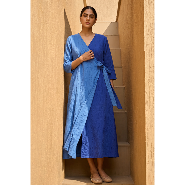 Azure Wrap Style Midi Dress – Contemporary Comfort Edition