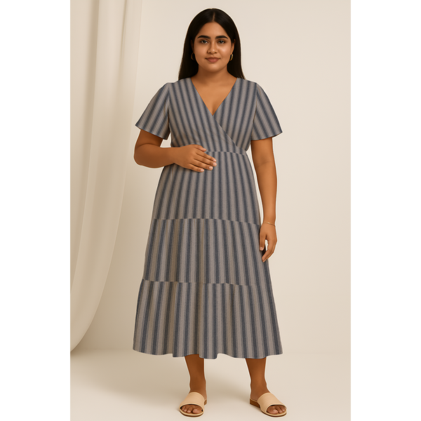 Muted Blue-Grey Stripes Customised Maternity Collection